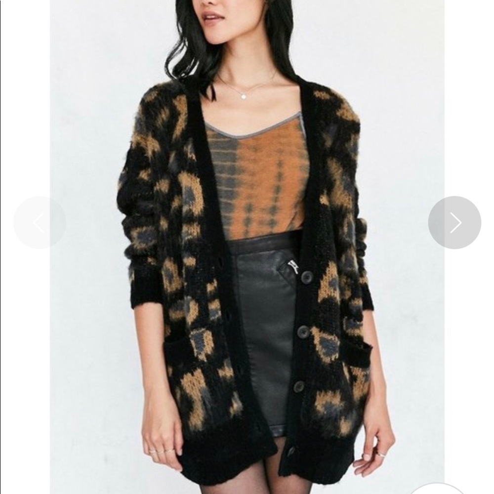 Ecote Leopard Brushed Boyfriend Cardigan